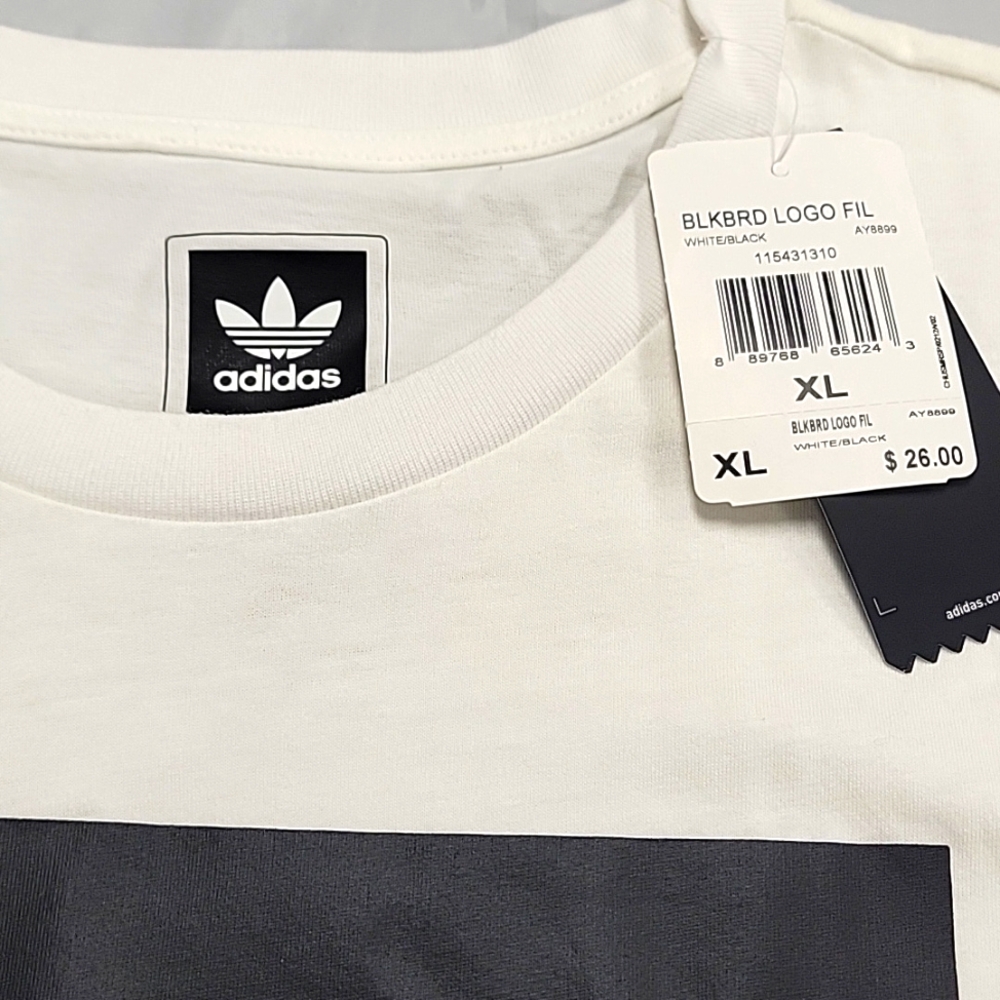 NWT Adidas 100% Cotton Black Beard Logo Tee T-Shirt, White, XL - Picture 2 of 8